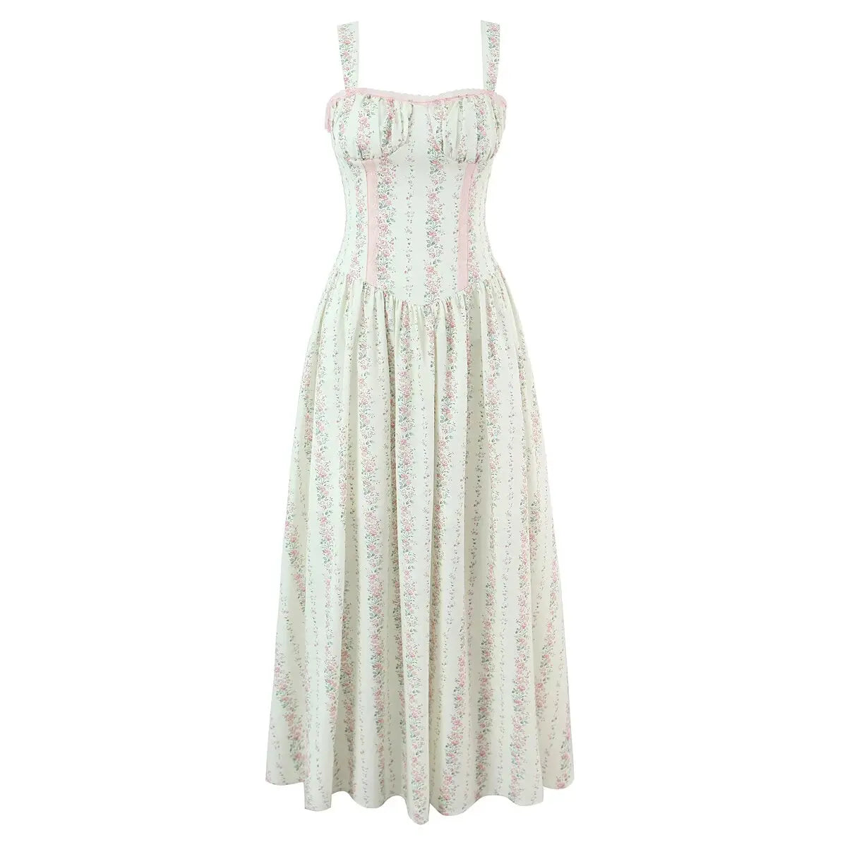 French Style Romantic Floral Print Elegant Sling Long Dresses