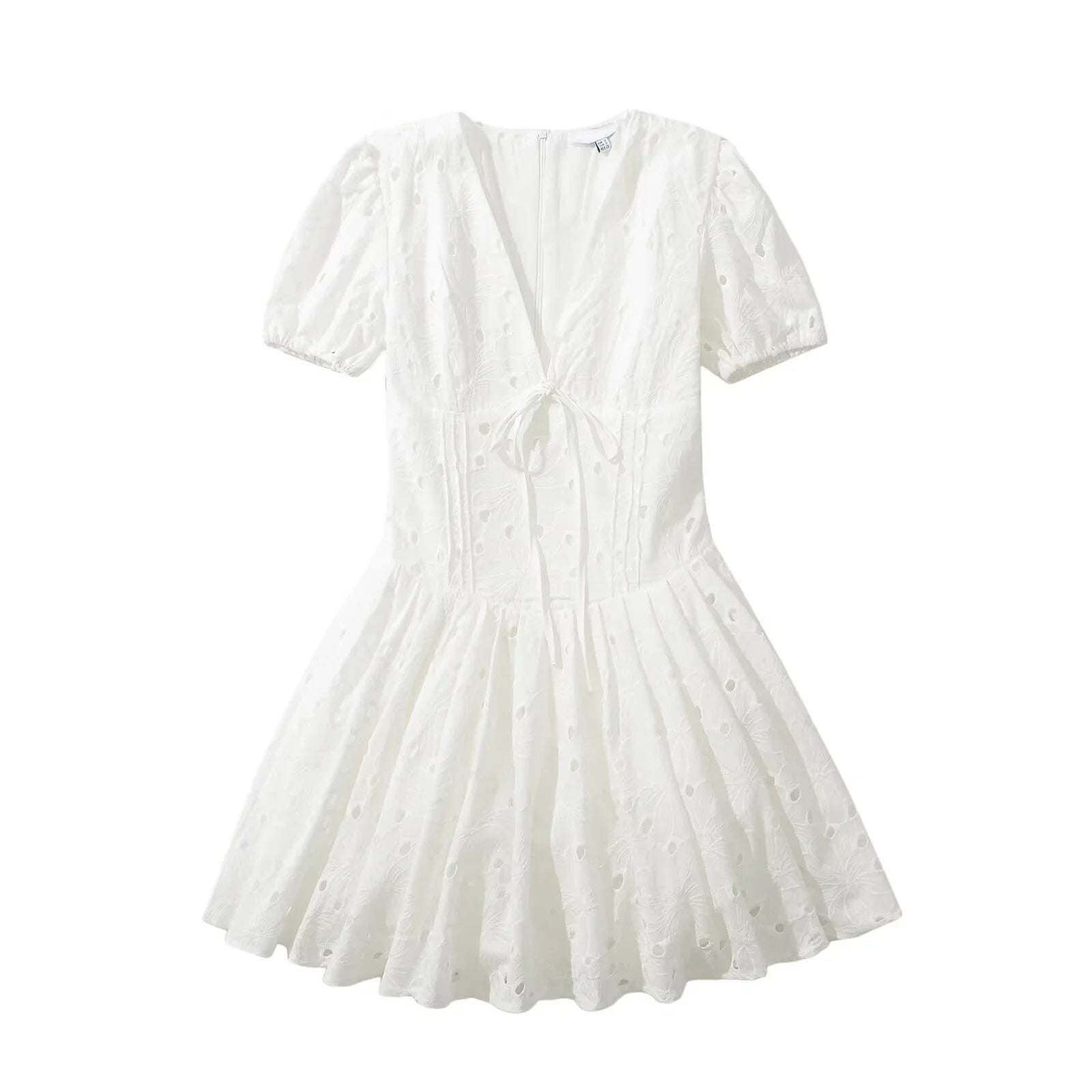 Summer Hollow Out Embroidery Slim White Mini Dresses