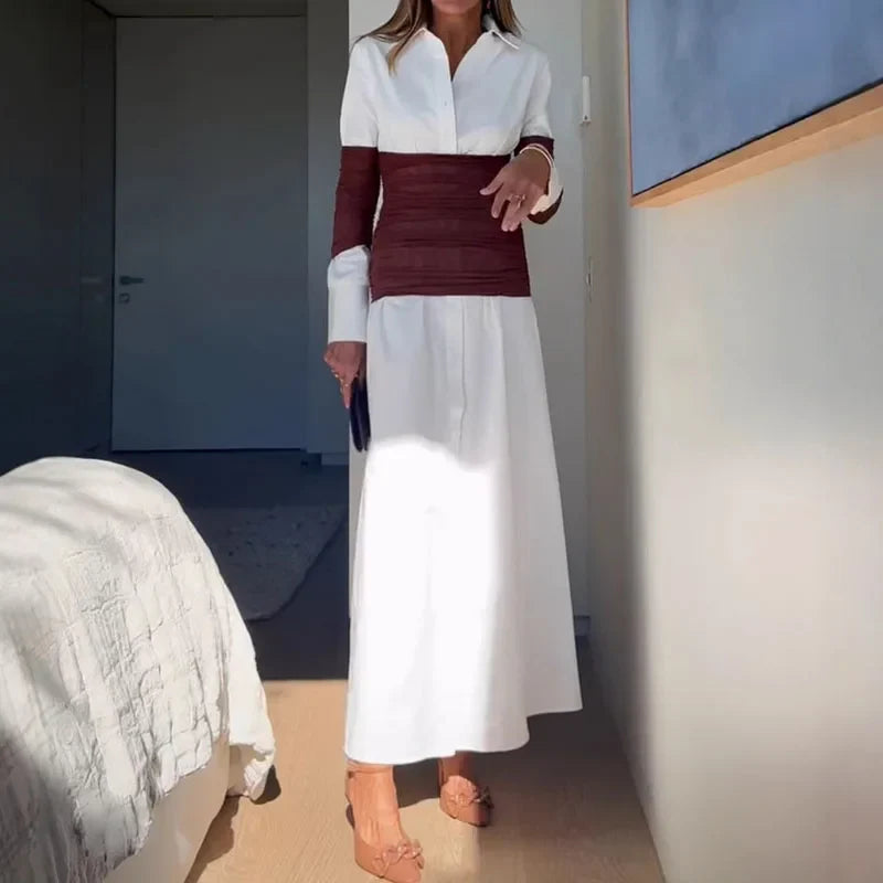 Ladies Temperament Lapel Long Sleeved Dresses
