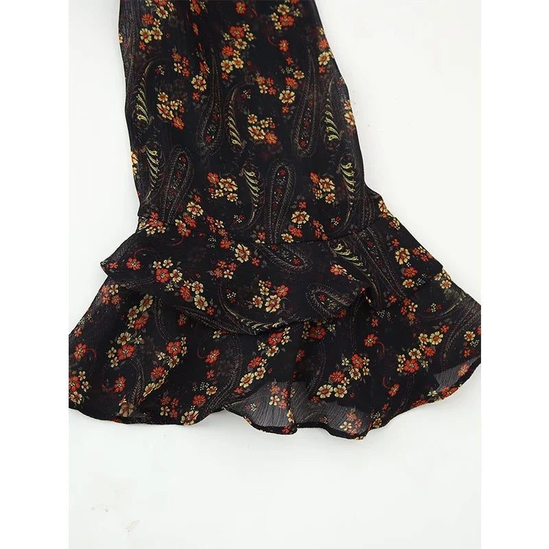 Spring Autumn Long Sleeve High Neck Floral Print Mini Dresses Female Vestidos
