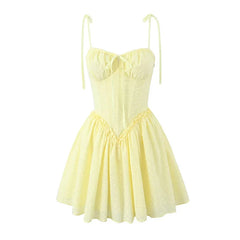 Sexy Elegant Hollow Out Embroidery Yellow Sling Mini Dresses
