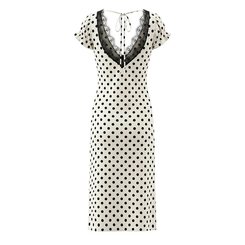 Lace Trim Polka Dot Dresses