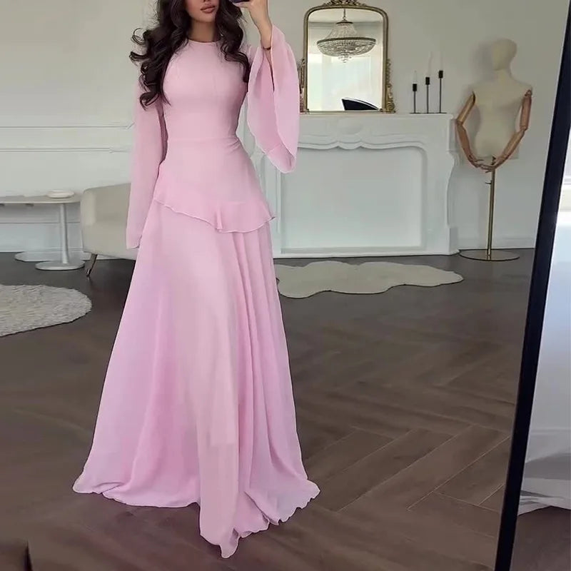 Autumn Round Neck Long Sleeve Irregular Slimming Dresses
