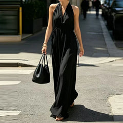 V-neck Drawstring Loose Maxi Dresses