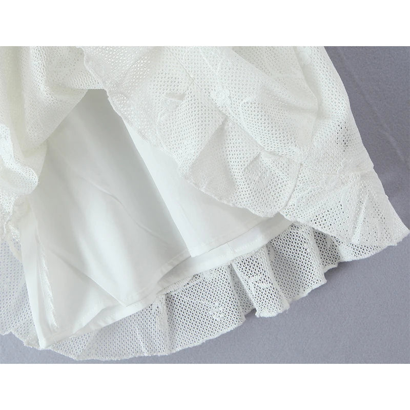 Floral Embroidery Mesh White Tank Dresses