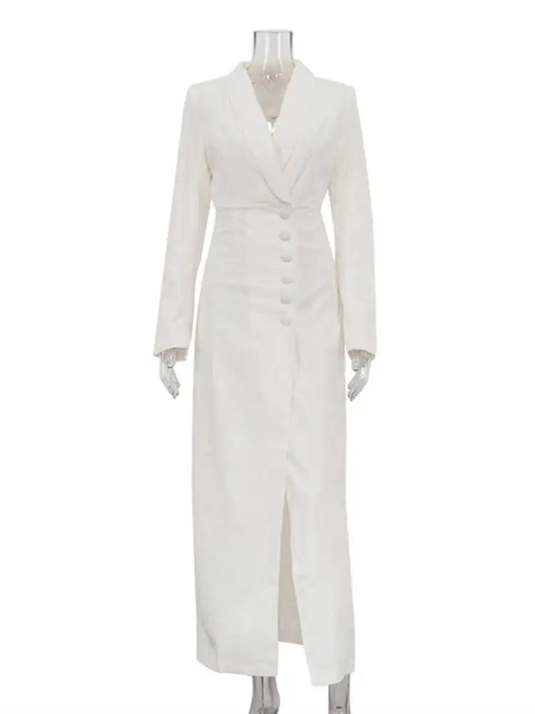 Temperament V-neck Long Sleeved High Waisted Slit Dresses