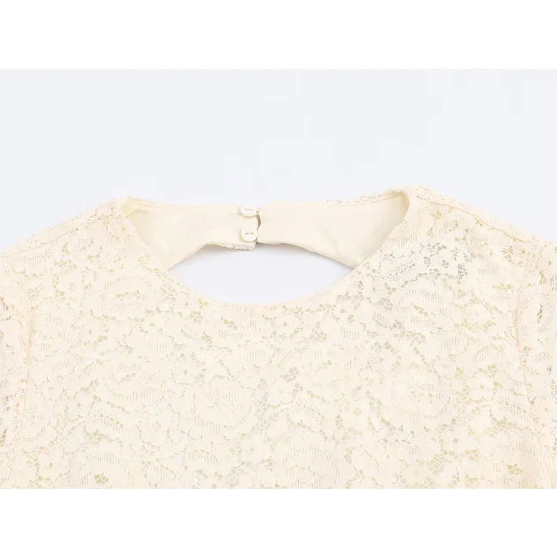 Sexy Backless Round Neck Long Sleeve Short Lace Dresses