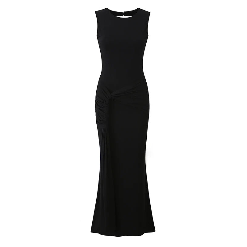 Sexy Burgundy Sleeveless Ruched Bodycon Maxi Dresses