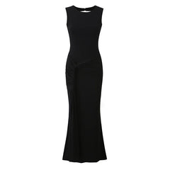 Sexy Burgundy Sleeveless Ruched Bodycon Maxi Dresses