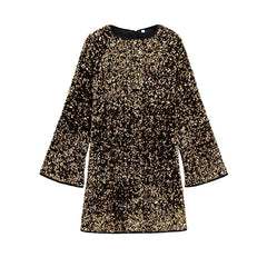Long Sleeve O Neck Sequin Mini Dresses
