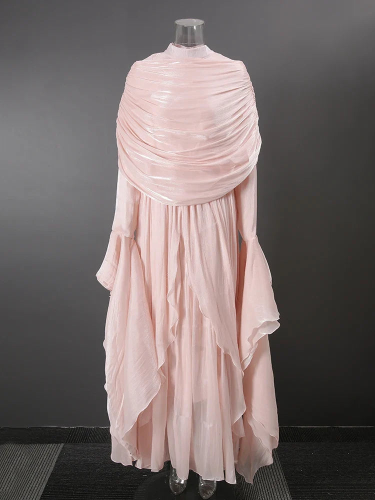 Autumn Wine Color Clothing Irregular Pleated Ruffled Elegant Long Dresses