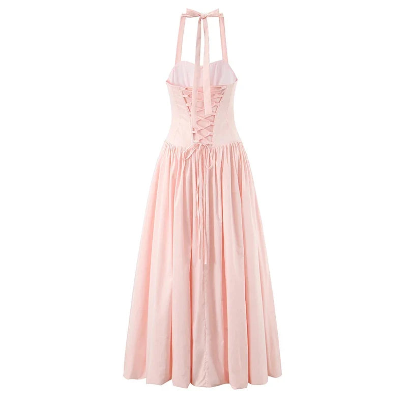 High Quality Elegant Pink White Halter Princess Dresses