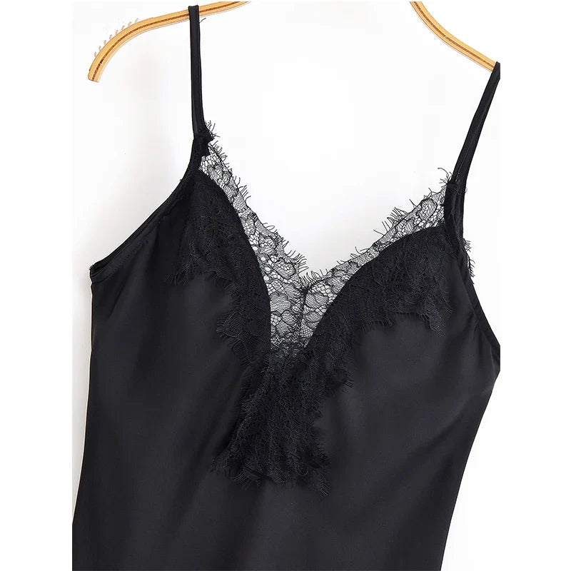 Lace Trim Satin Sling Dresses