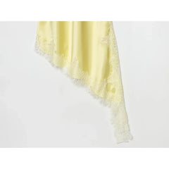 Lace Patchwork Asymmetric Sling Sexy Dresses Yellow Vestidos
