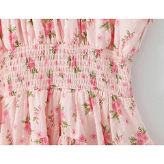 Sweet Pink Floral Print Mini Dresses