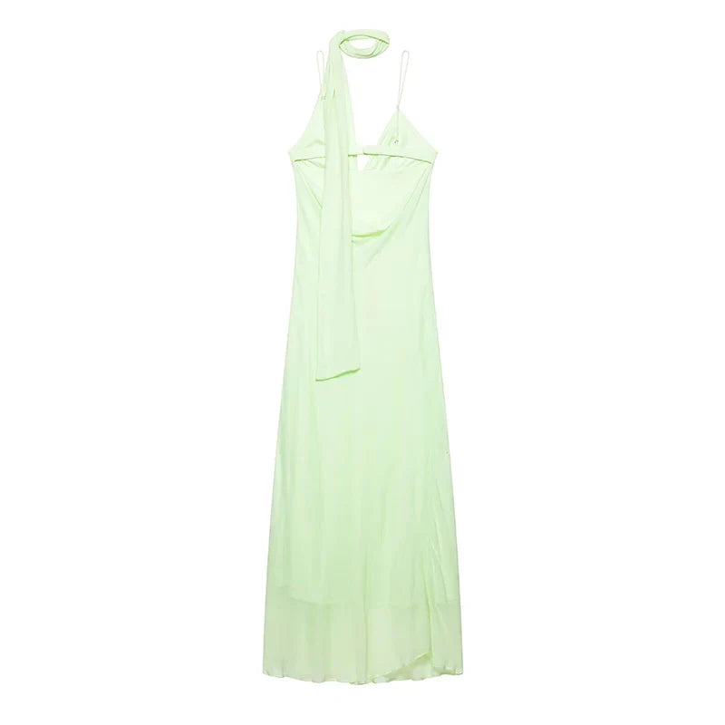 Summer Lime Green Spaghetti Straps Maxi Dresses