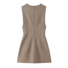 Sleeveless V Neck Striped Short Dresses