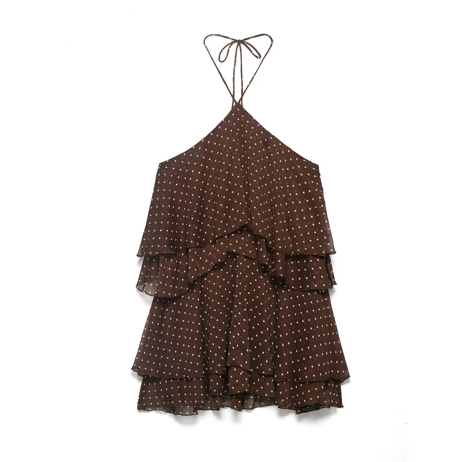 Summer Brown Polka Dot Halter Mini Dresses