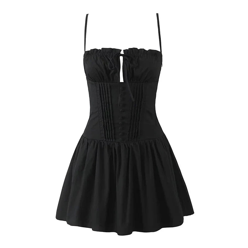 Low Waist Fit And Flare Sling Mini Dresses Wood Ears Summer Sexy Dresses