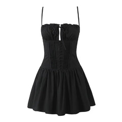 Low Waist Fit And Flare Sling Mini Dresses Wood Ears Summer Sexy Dresses