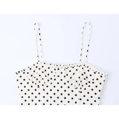 White Polka Dot Spaghetti Strap Midi Dresses