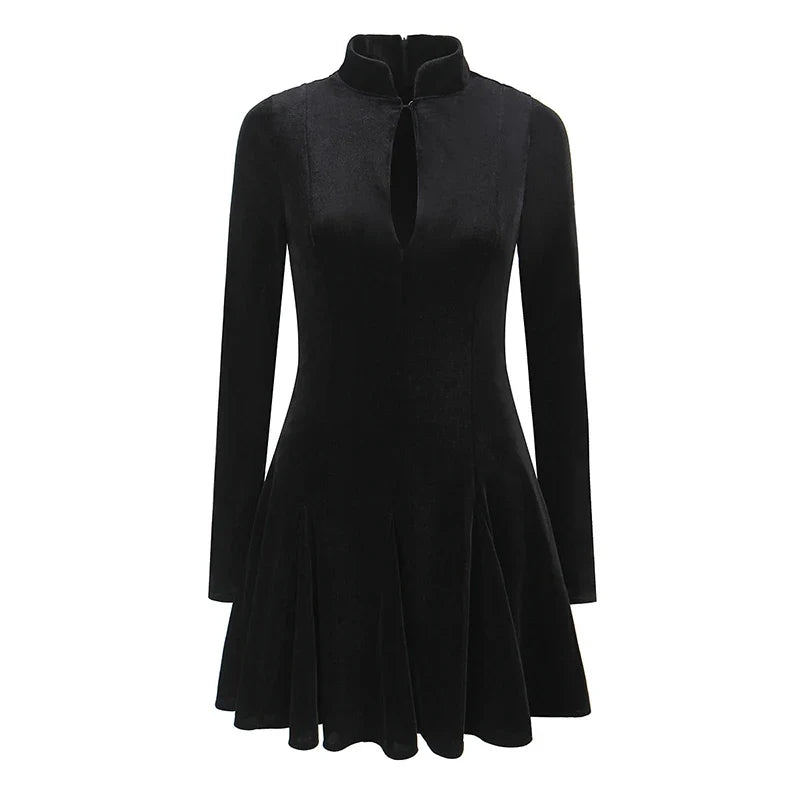 Stand Collar Velvet Vintage Dresses