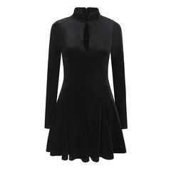 Stand Collar Velvet Vintage Dresses