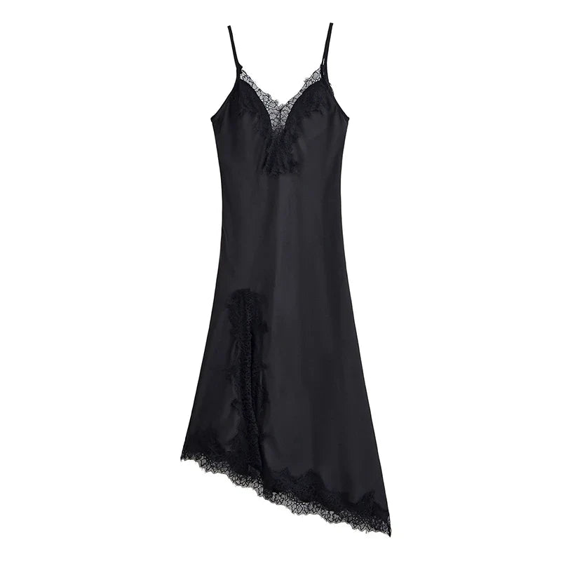 Lace Trim Satin Sling Dresses