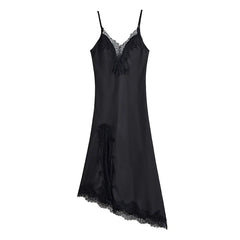 Lace Trim Satin Sling Dresses