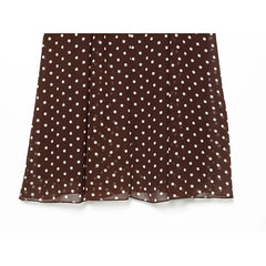 Summer Brown Polka Dot Spaghetti Strap Ruched Front Chiffon Midi Dresses