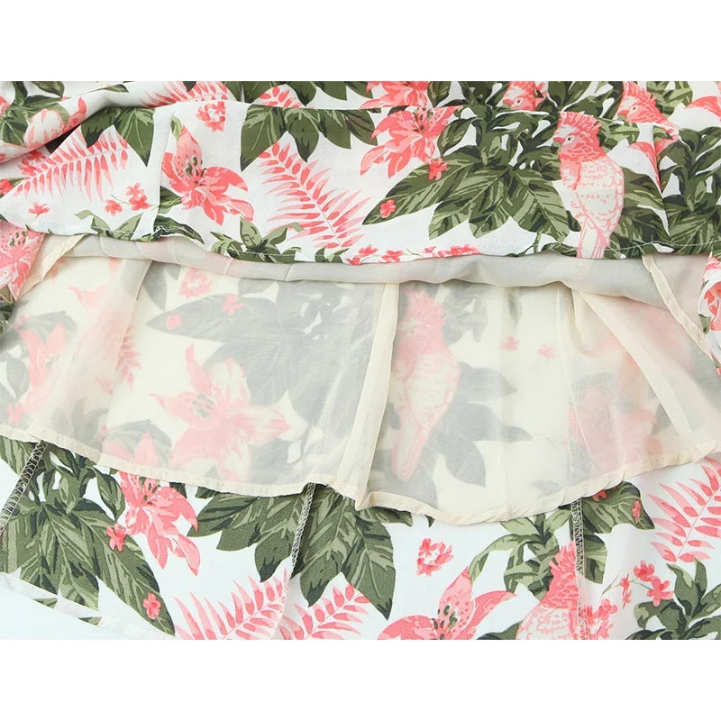 Holiday Summer Dresses French Floral Print Sexy Slim Fit A-line Midi Sleeveless Dress