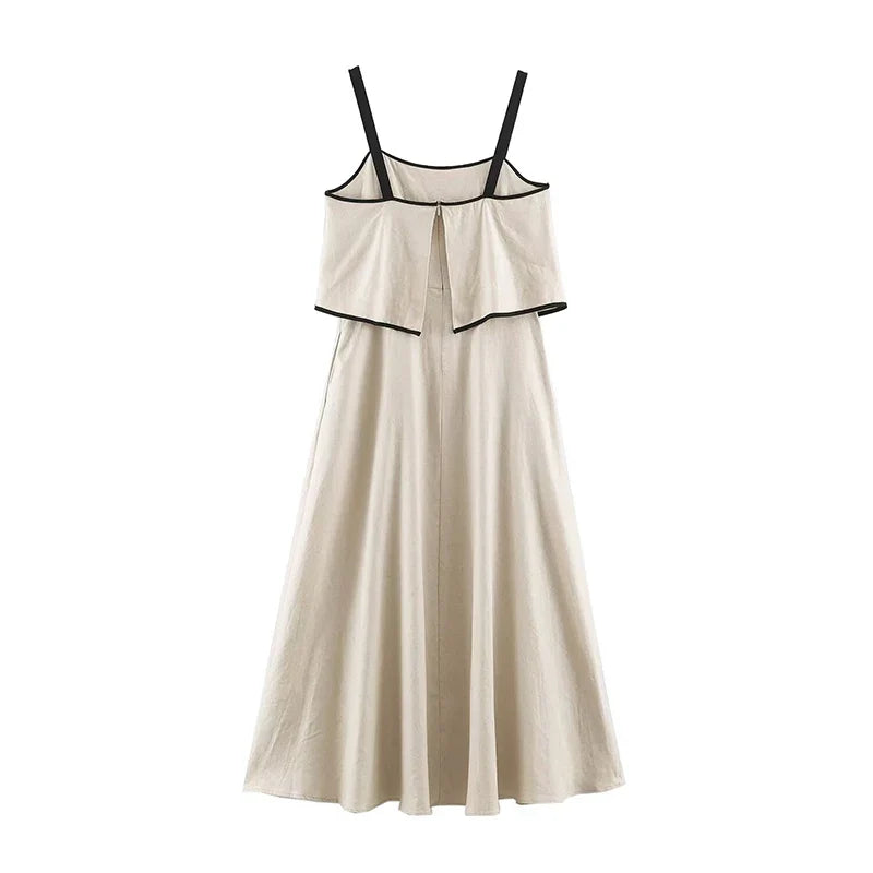Minimalist Two-tier Ruffle Overlay Casual Sling Dresses