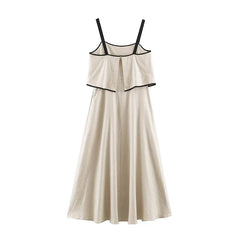 Minimalist Two-tier Ruffle Overlay Casual Sling Dresses
