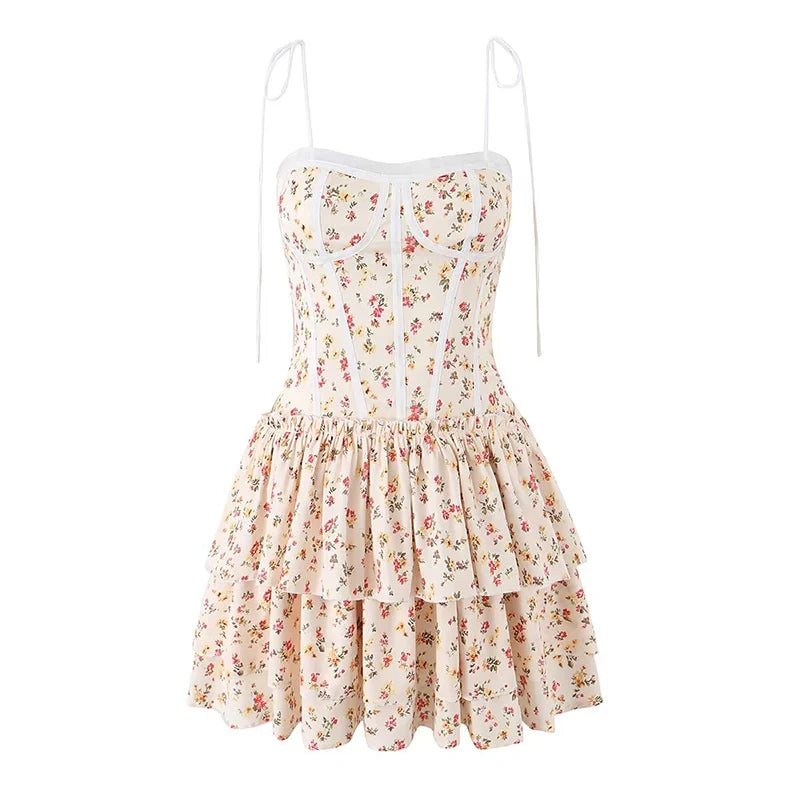 Summer French Sweet Floral Corset Mini Dresses