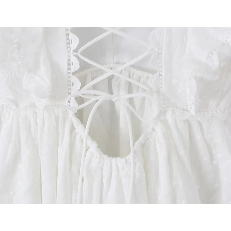 Summer White Embroidery Mini Dresses