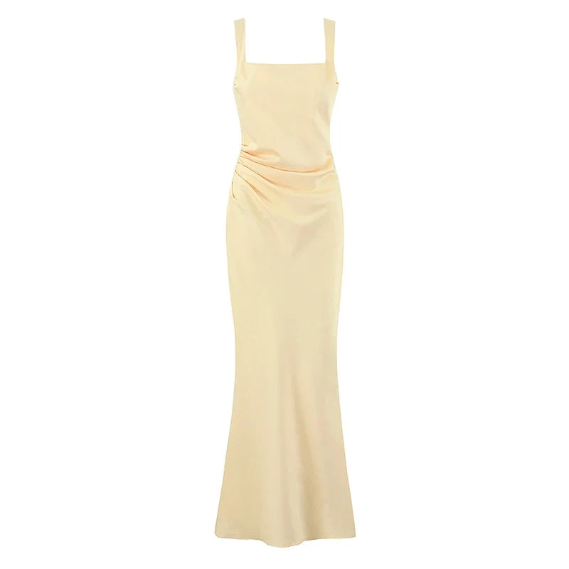 Light Yellow Satin Maxi Dresses