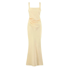 Light Yellow Satin Maxi Dresses