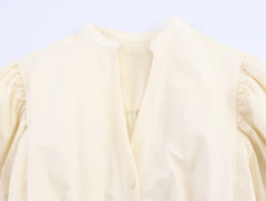 Ivory Puff-Sleeve Shirt Dresses