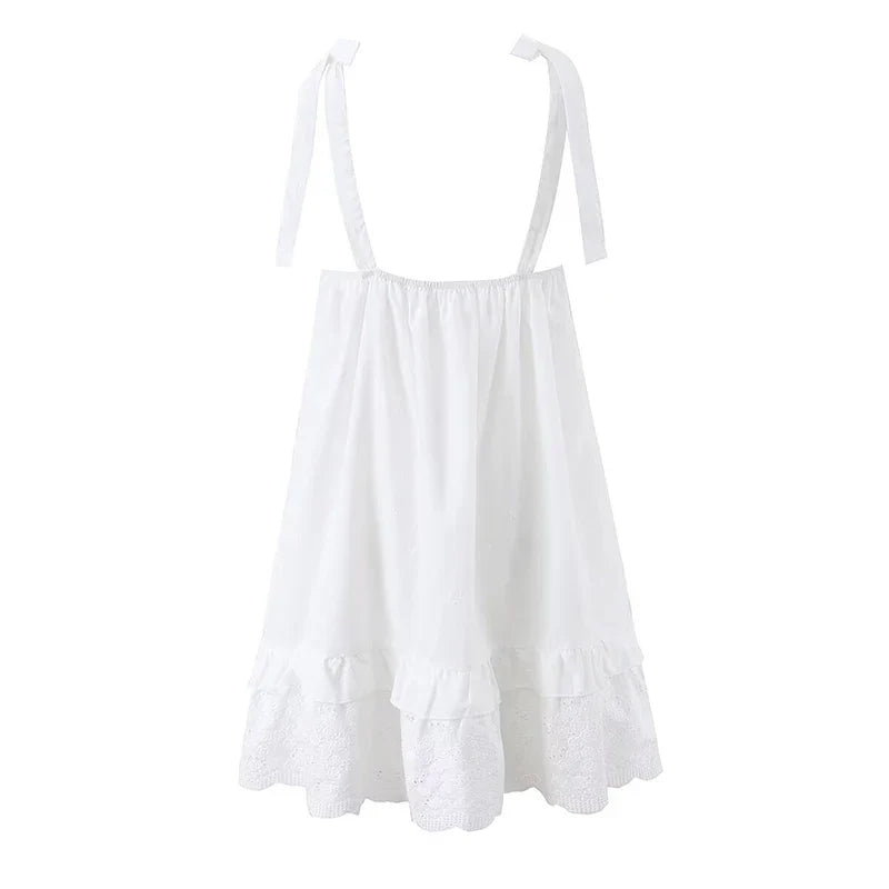 Tie Strap White Mini Dresses
