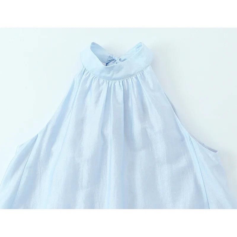 Elegant Light Blue Sleeveless Halter Dresses