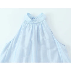 Elegant Light Blue Sleeveless Halter Dresses