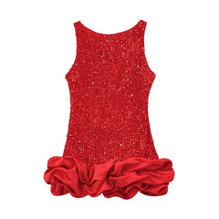 Christmas Party Mini Dresses Sexy Backless O Neck Sleeveless Ruffle Hem Ball Gown Dresses