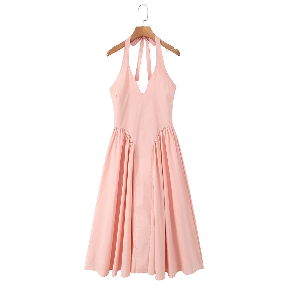 Sexy Backless Halter Yellow Midi Long Dresses