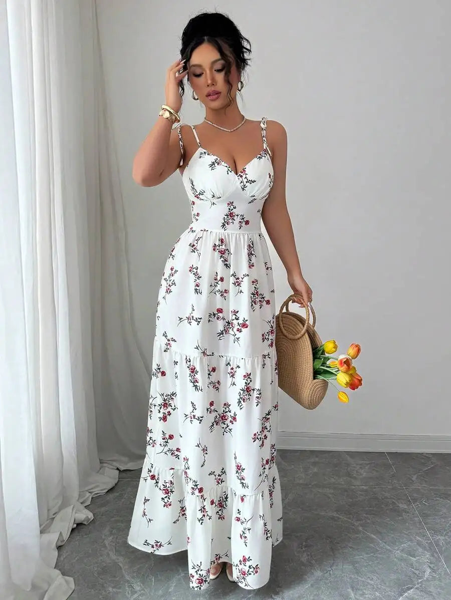 Ditsy Floral Ruffle Hem Sleeveless Dresses