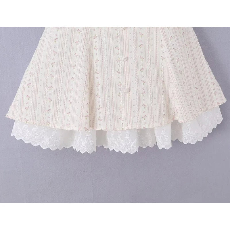 Pretty Girls Lace Trim Floral Corset Mini Dresses