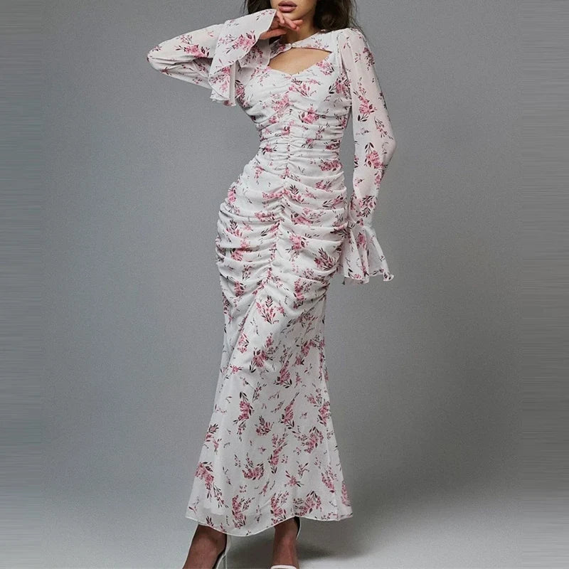 Sweet Casual Long Dresses Flare Sleeve Design Spring Summer Holiday Dresses