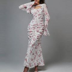 Sweet Casual Long Dresses Flare Sleeve Design Spring Summer Holiday Dresses
