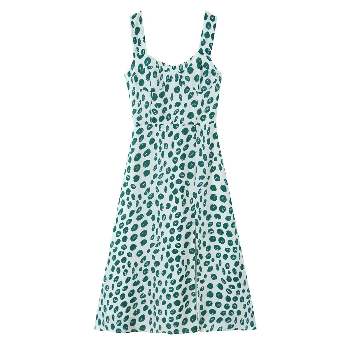 Summer Green Dot Print Midi Dresses