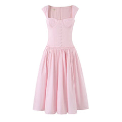 French Sweet Pink Corset Midi Dresses