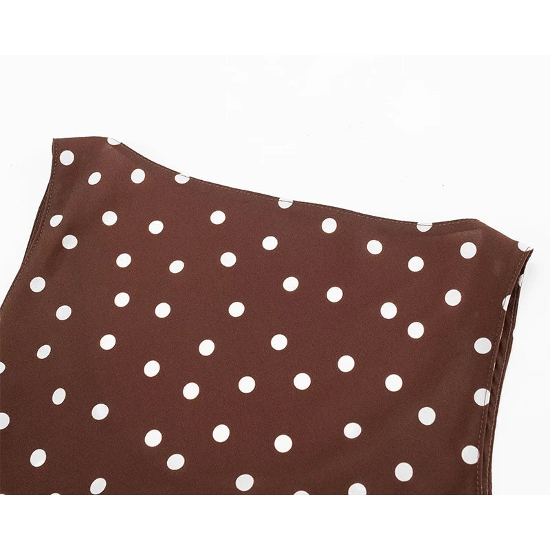 Brown Polka Dot Sleeveless Midi Dresses